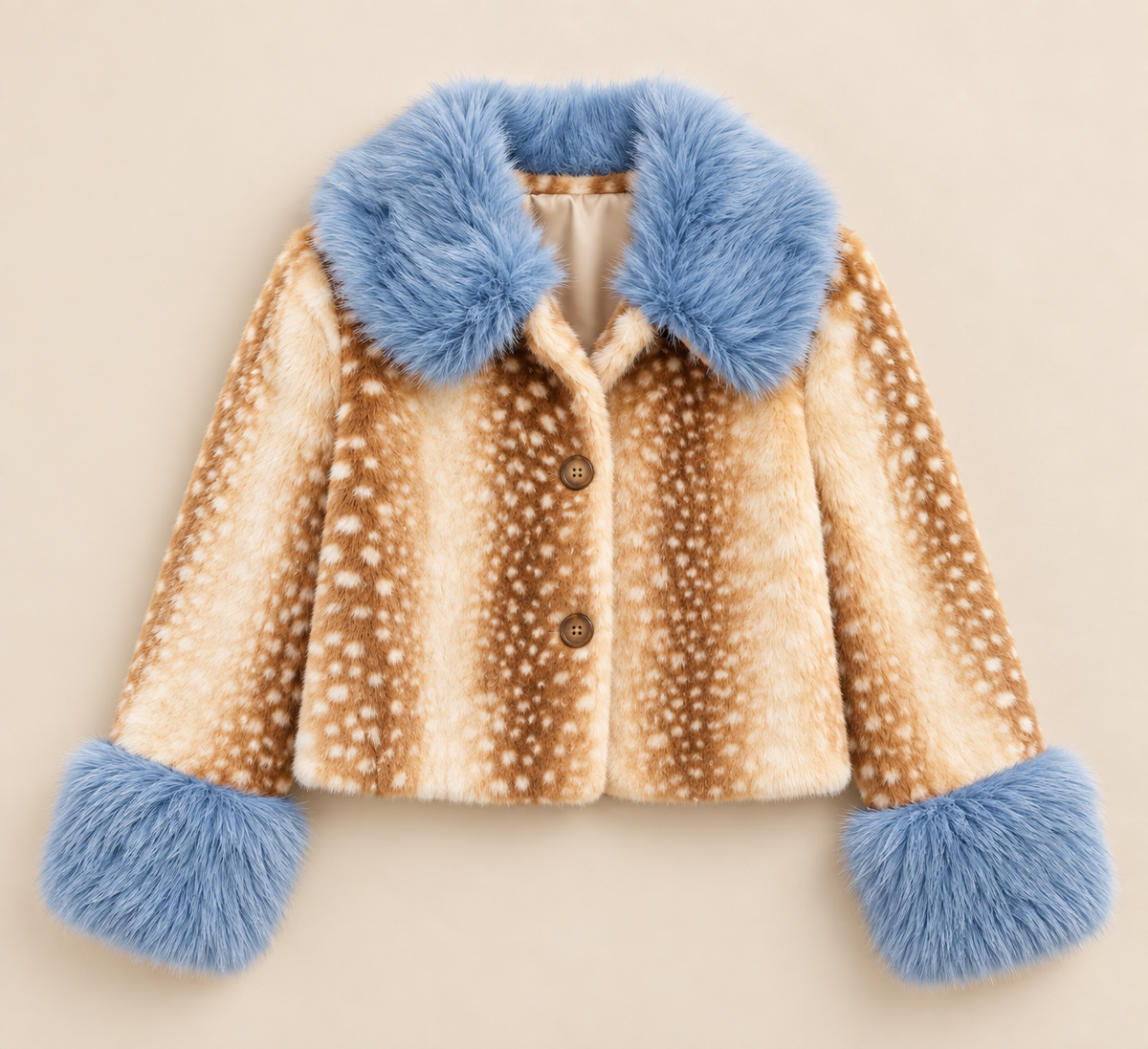 Veste courte Louna en fausse fourrure à détails bleu ciel