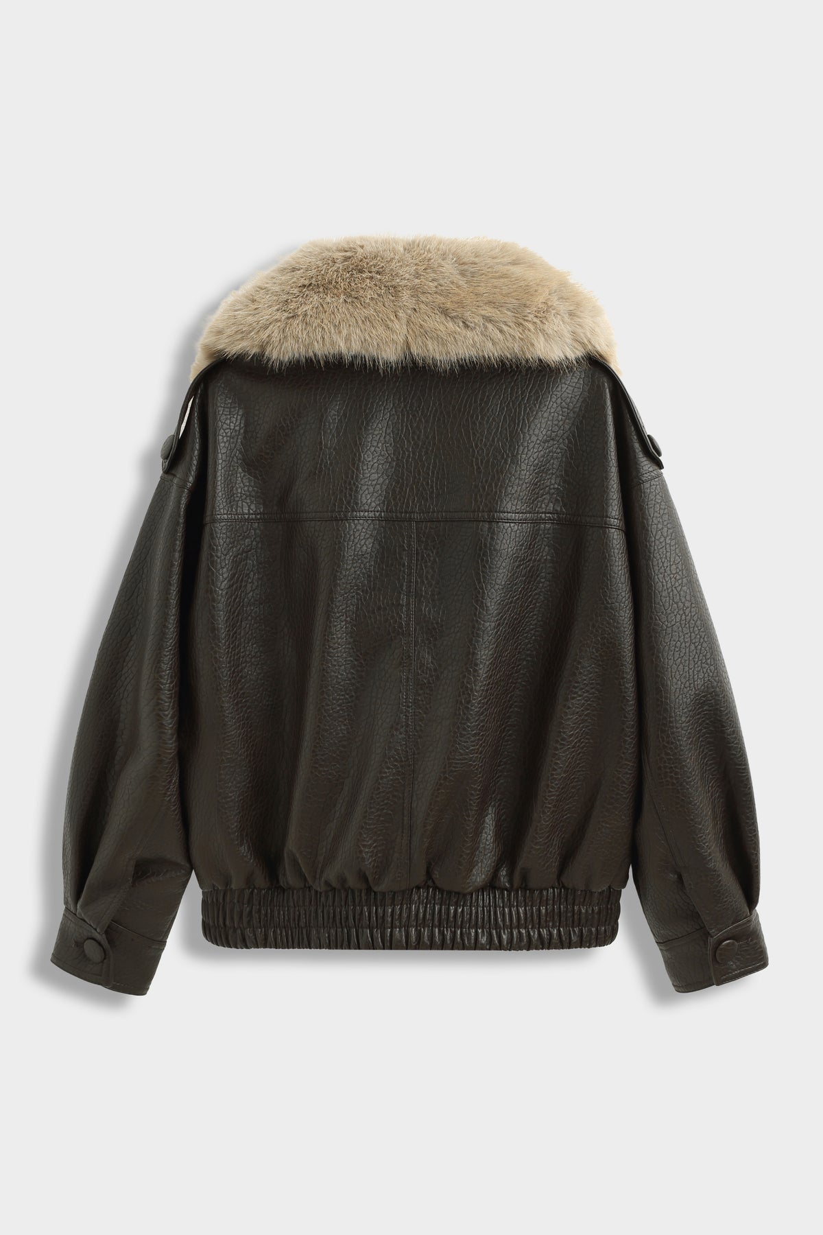 Blouson Court Oversize Col Fausse Fourrure – Chocolat