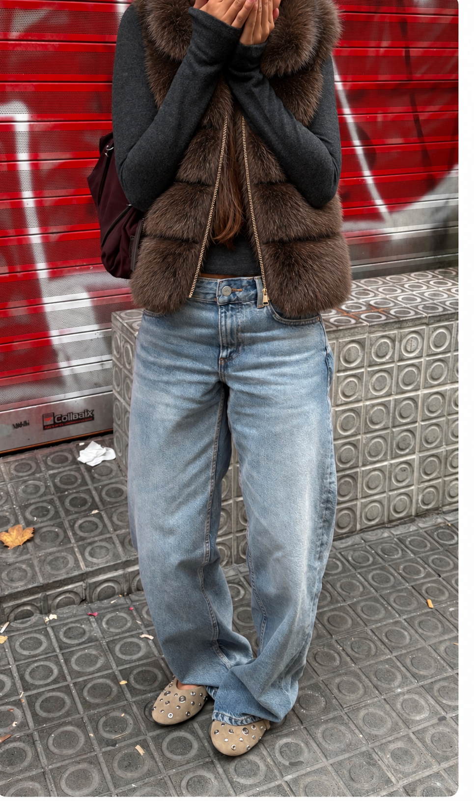 Gilet en fausse fourrure chocolat zippé