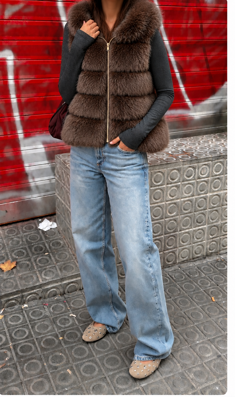 Gilet en fausse fourrure chocolat zippé