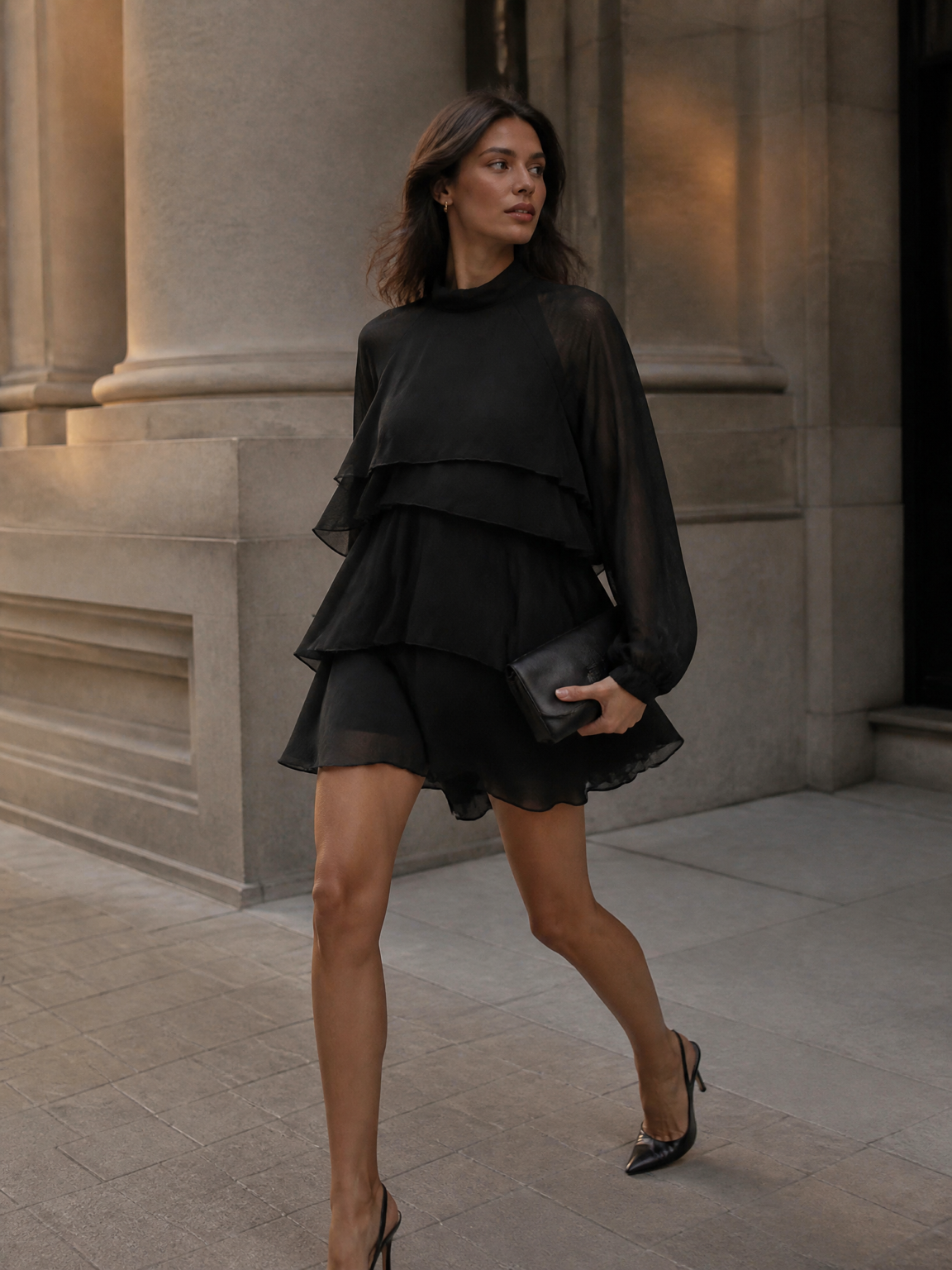 Robe Sélénia à volants noire