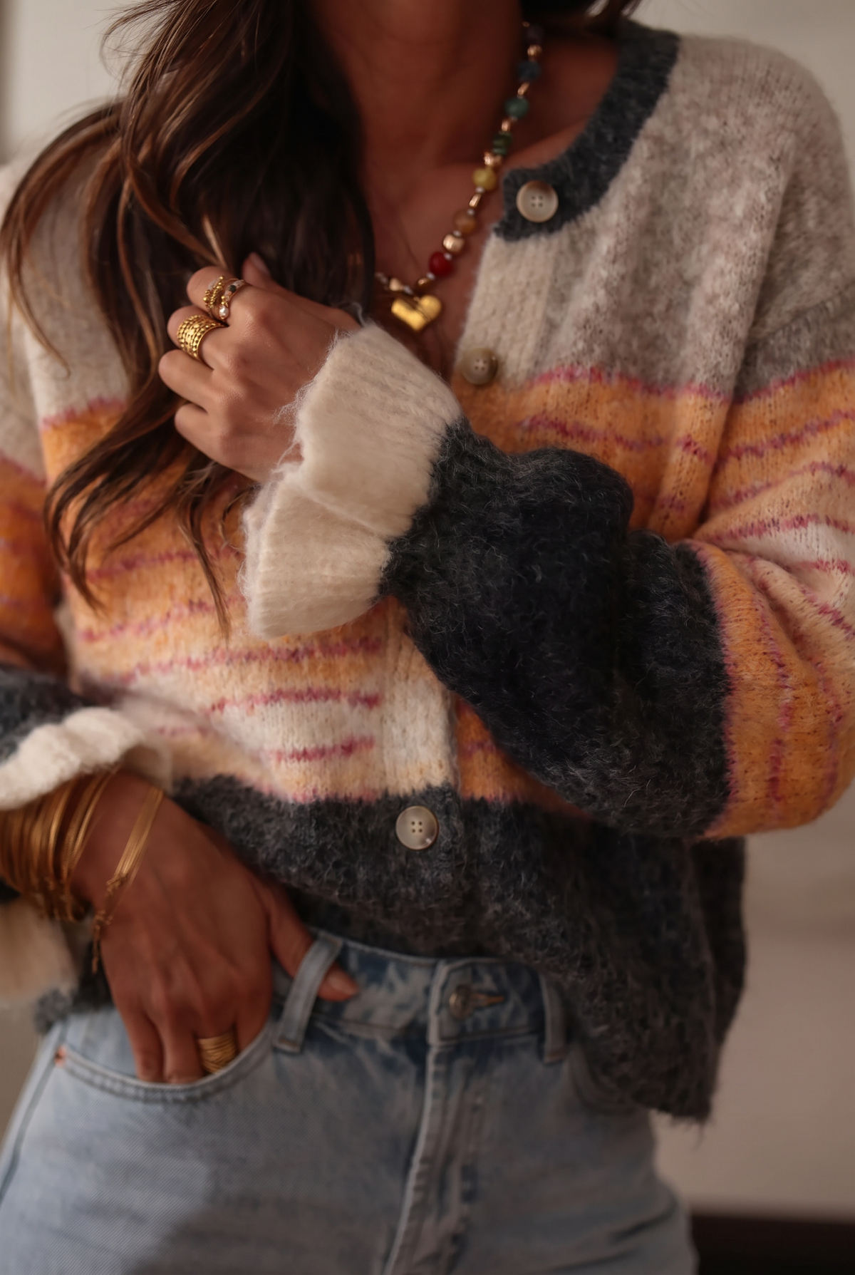 Gilet cardigan à rayures floues