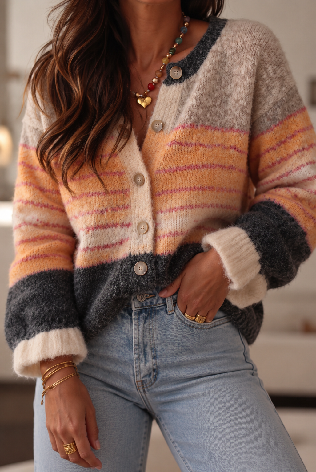 Gilet cardigan à rayures floues