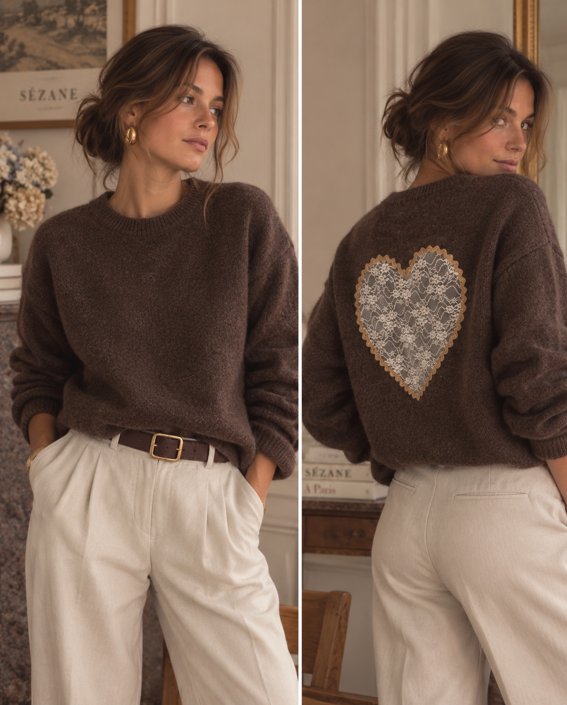 Pull ÉLORINE à cœur en dentelle au dos – AM1481