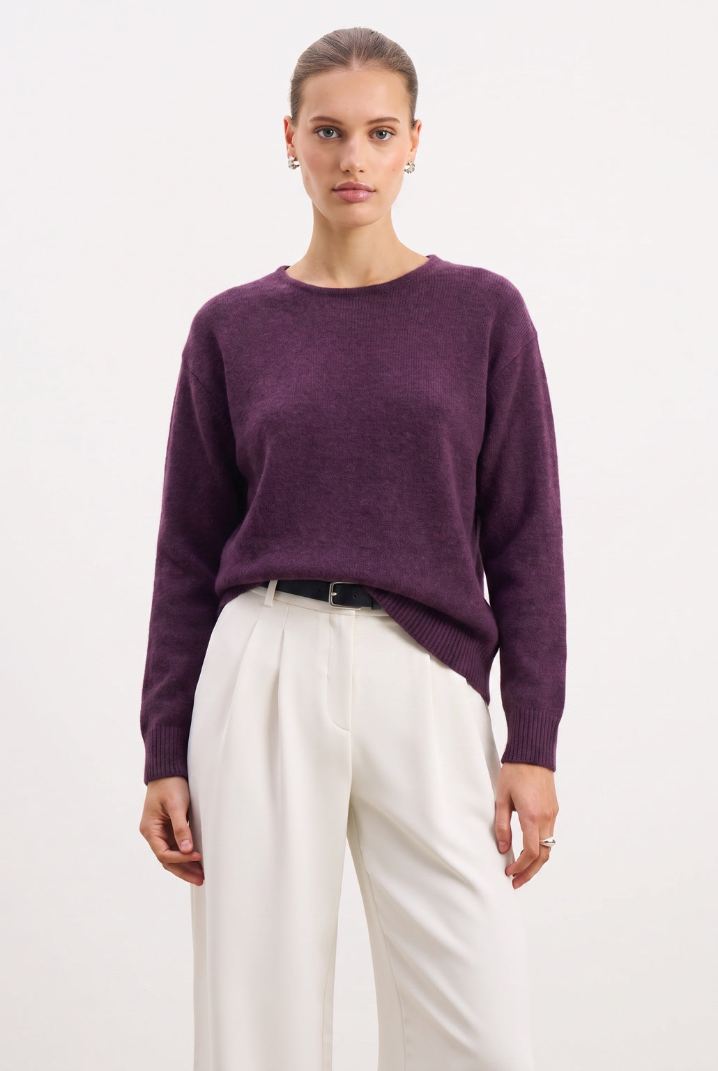 Pull dos dentelle à nouer prune – vue de face