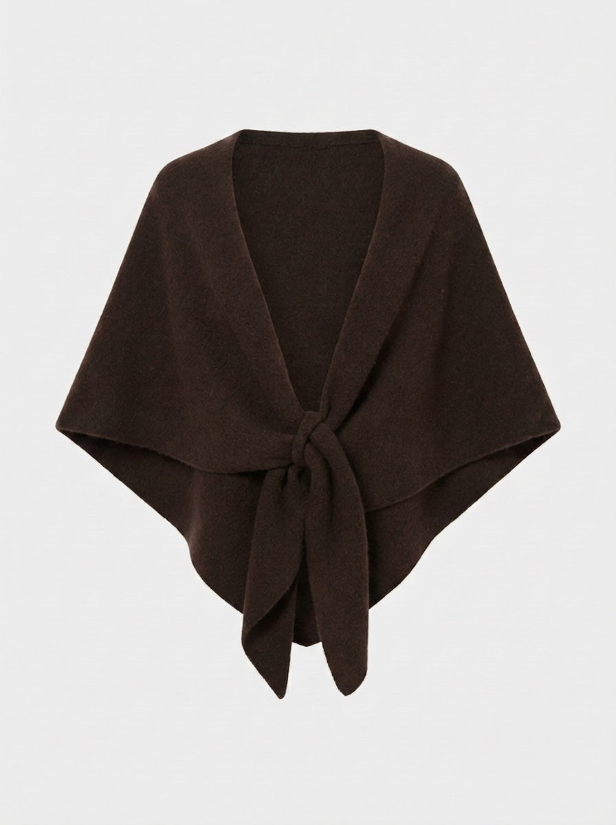 Foulard croisé en maille chocolat, référence 2701, vue de face avec pans noués.