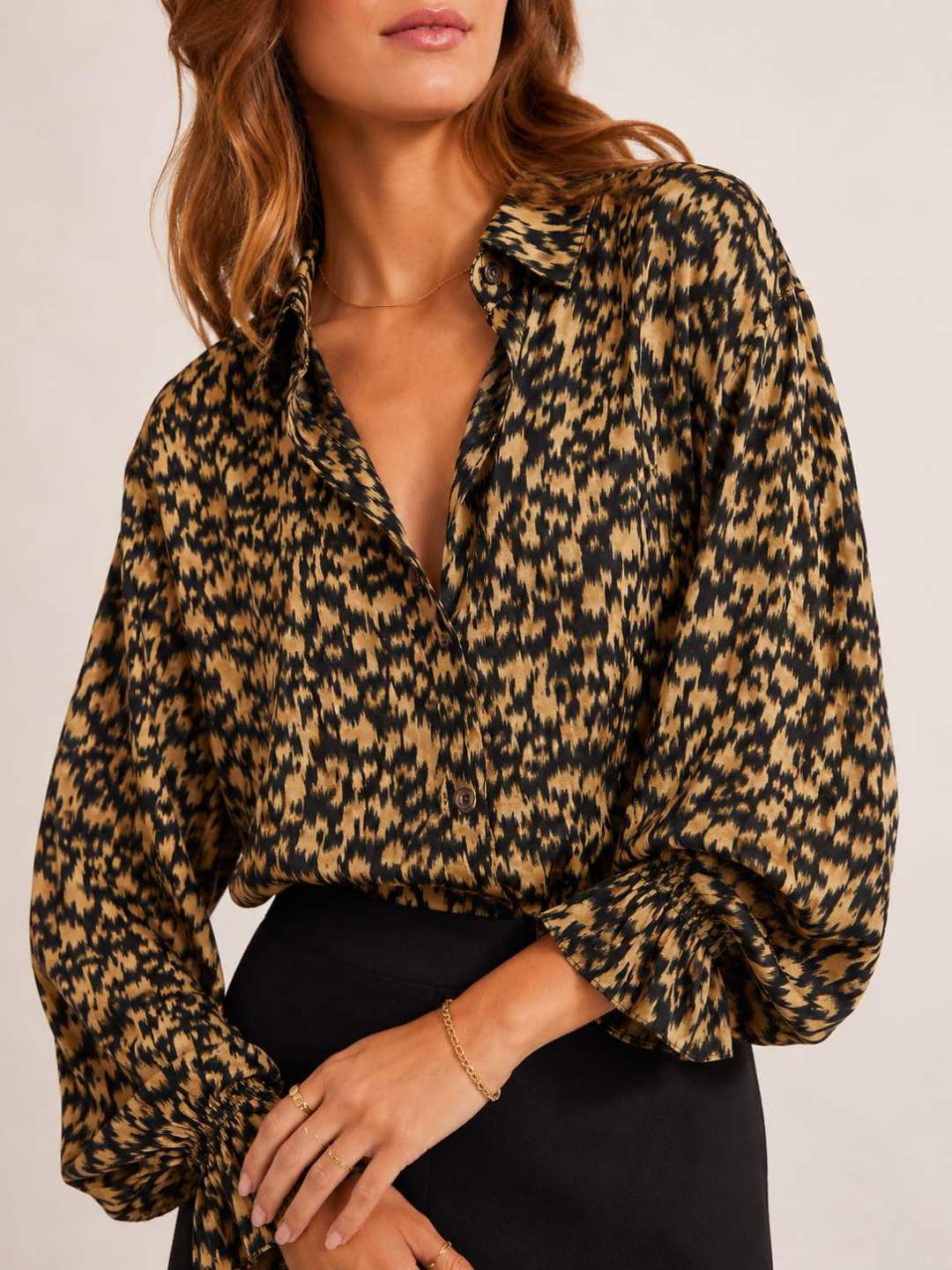 Chemise Sienna imprimée noire et camel pour femme