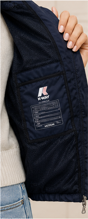 Détail doublure intérieure veste LE VRAI 4.0 CLAUDE K-Way femme marine