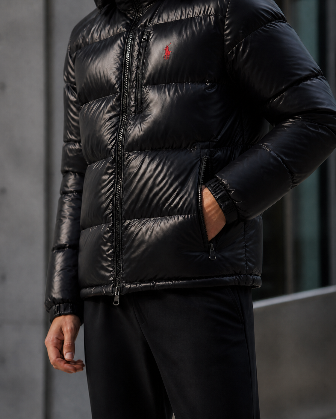 Doudoune GIOR Polo Ralph Lauren noire – détails matelassage, poche zippée et logo rouge