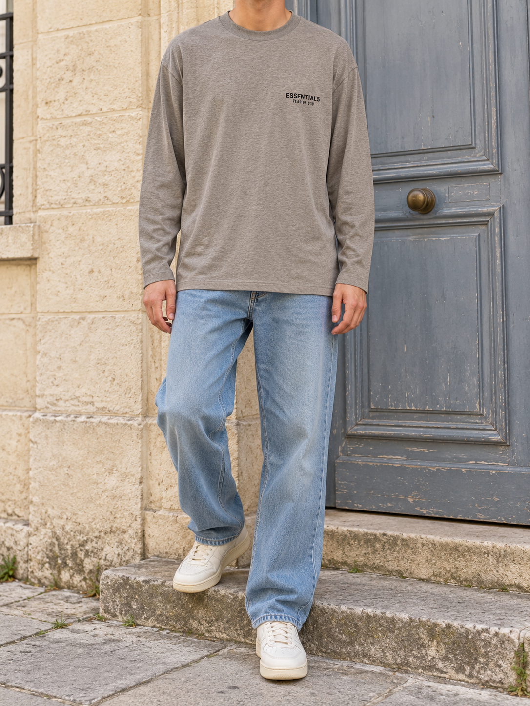 T-shirt manches longues Fear of God Essentials – Gris chiné — vue de face