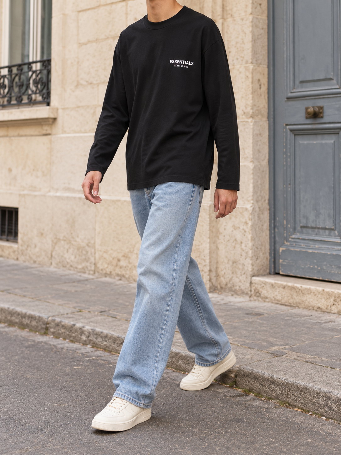 T-shirt manches longues Fear of God Essentials – Noir — vue de face