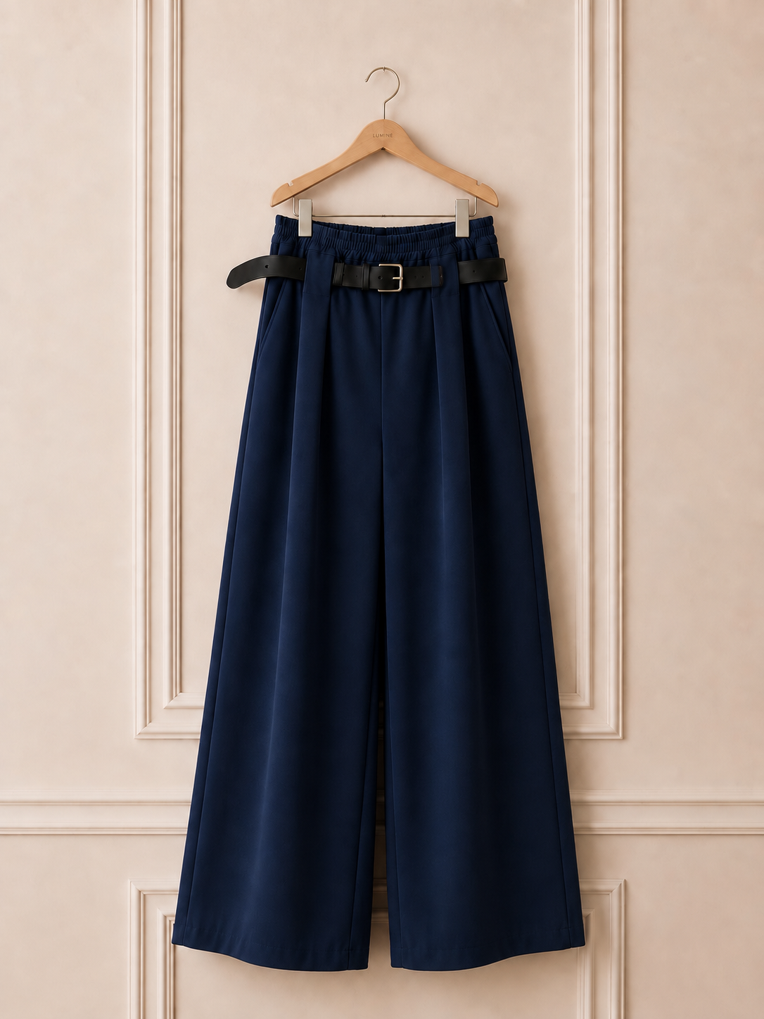 Pantalon SALOME large ceinturé marine