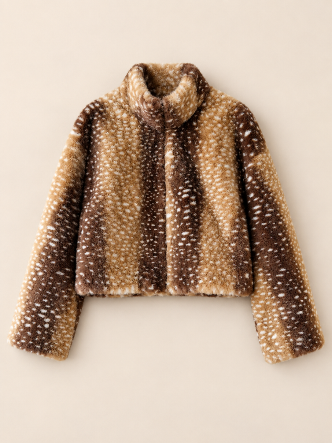 Veste courte effet fourrure imprimé faon – photo à plat