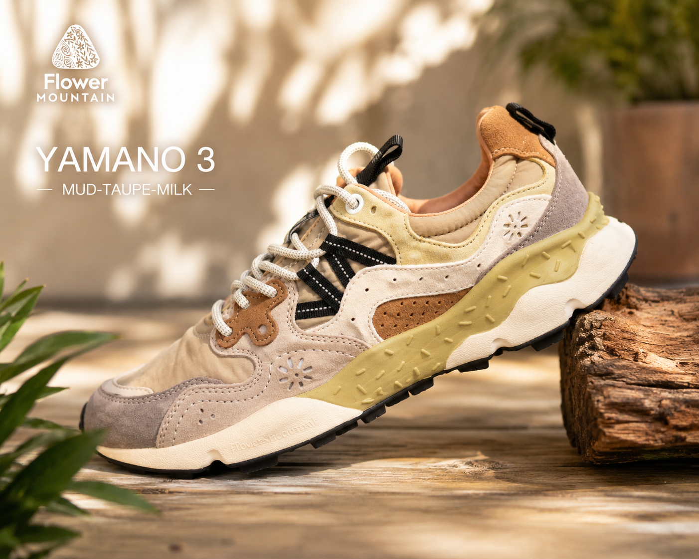 Basket homme Flower Mountain Yamano 3 kaki beige - visuel commercial