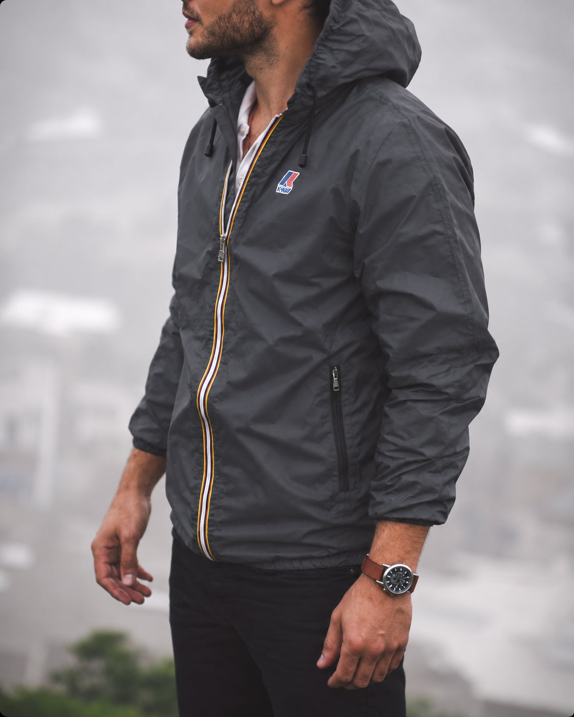 Veste K-Way Le Vrai 4.0 Claude Warm gris foncé – vue de profil