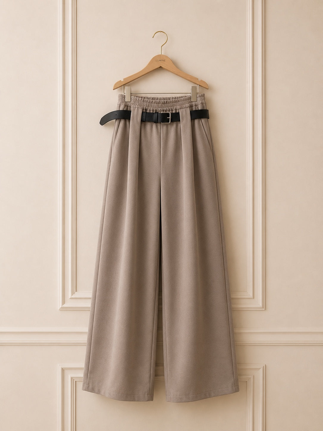 Pantalon SALOME large ceinturé taupe