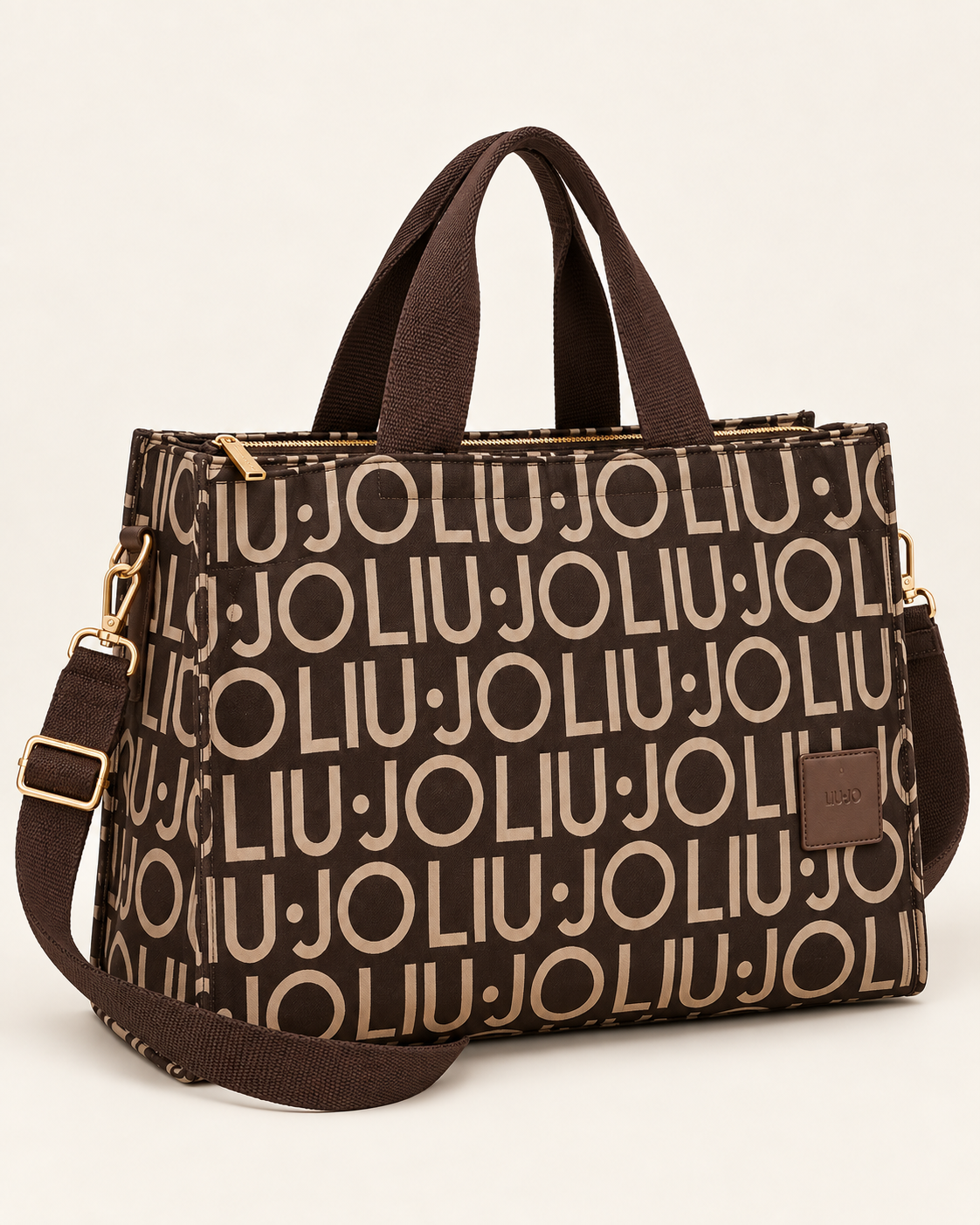 Sac cabas logo all-over Liu Jo marron – vue trois-quarts