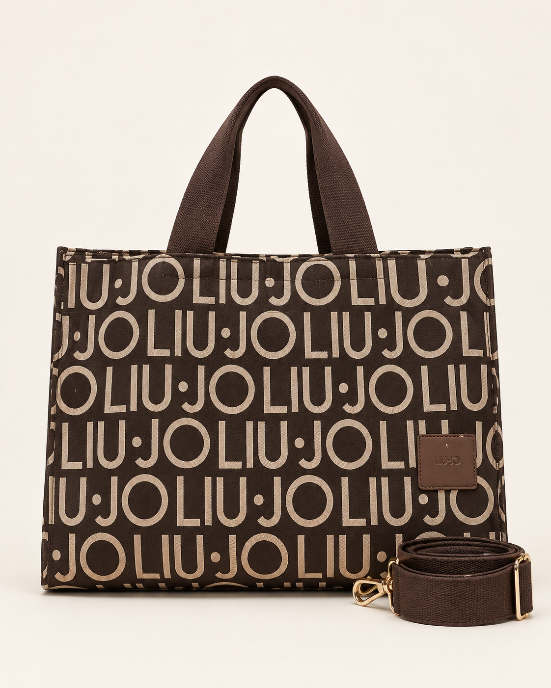Sac cabas logo all-over Liu Jo marron – vue de face