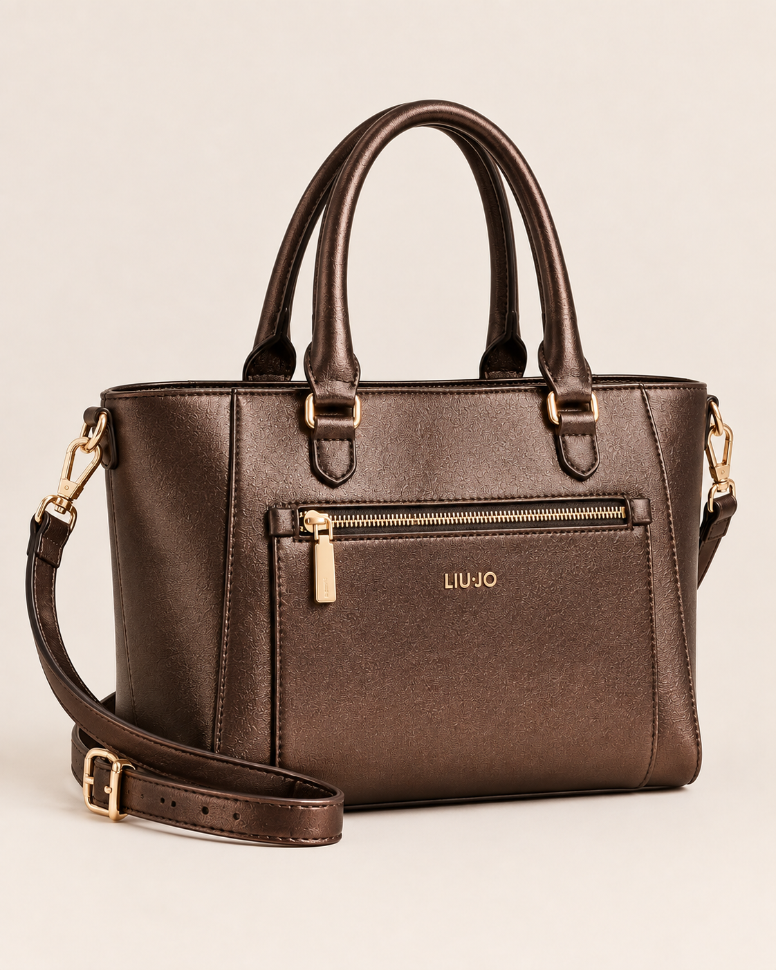 Sac Ridhi tote medium Liu Jo brun métallisé – vue trois-quarts