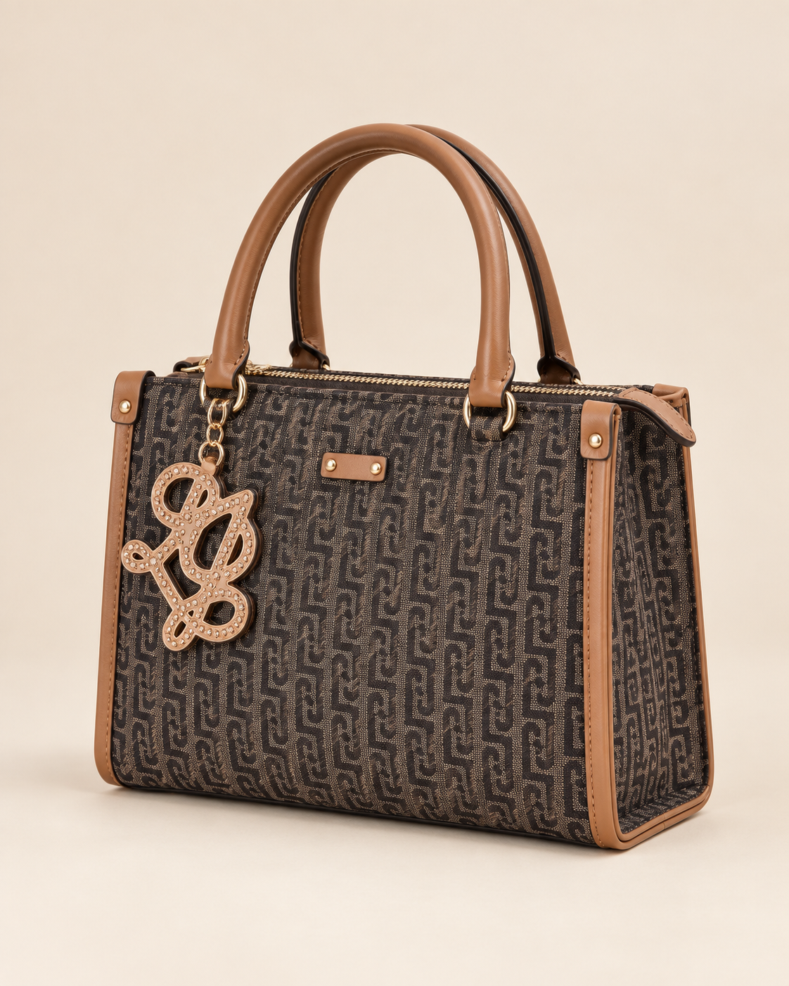 Sac Ridhi tote small Liu Jo brun monogrammé – vue trois-quarts