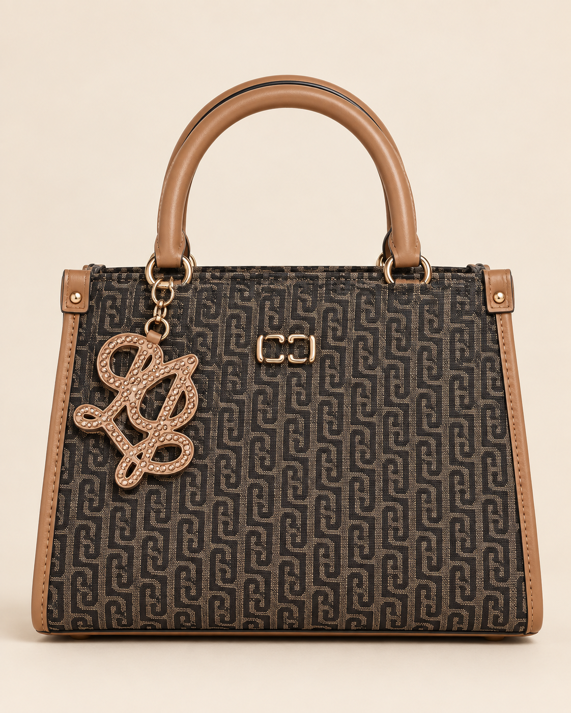 Sac Ridhi tote small Liu Jo brun monogrammé – vue de face