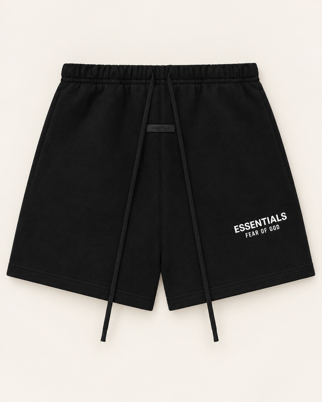 Short Essentials Fear of God noir – détail logo et taille