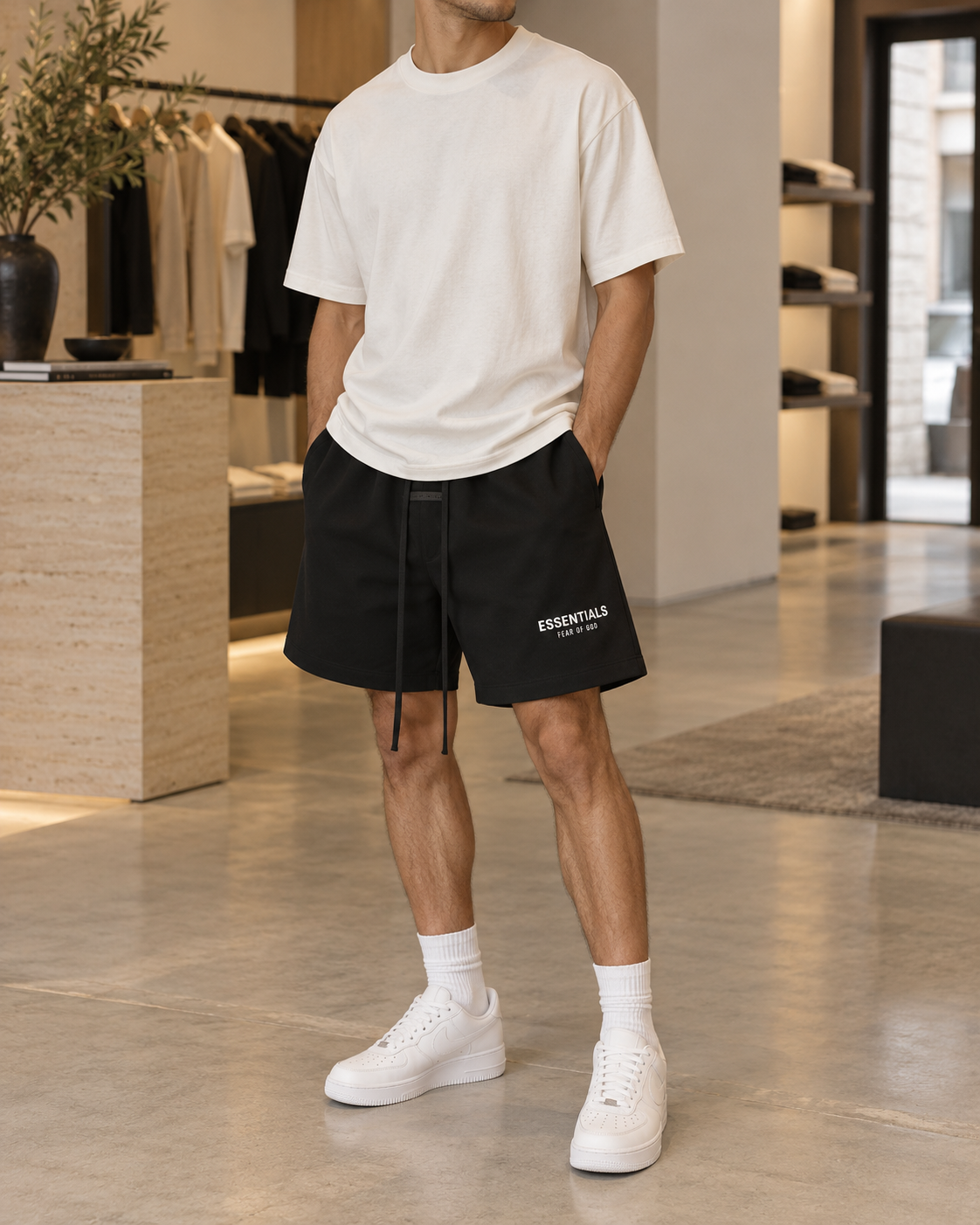 Short Essentials Fear of God noir – photo portée