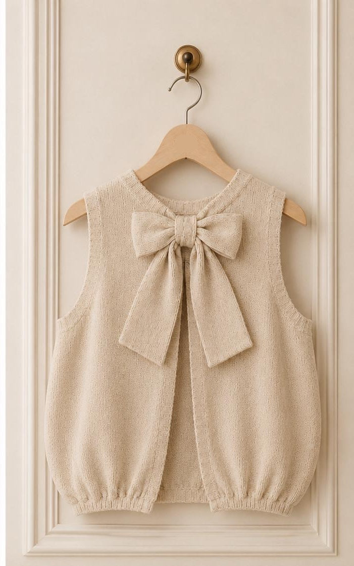 Top AMAYA en maille beige avec nœud au dos