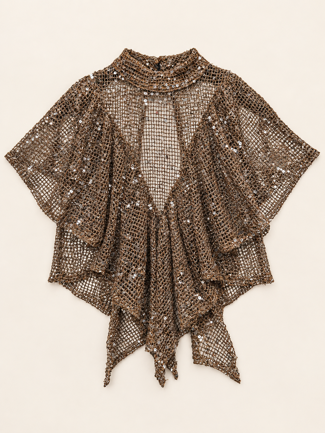 Top Ariane maille sequins bronze à plat