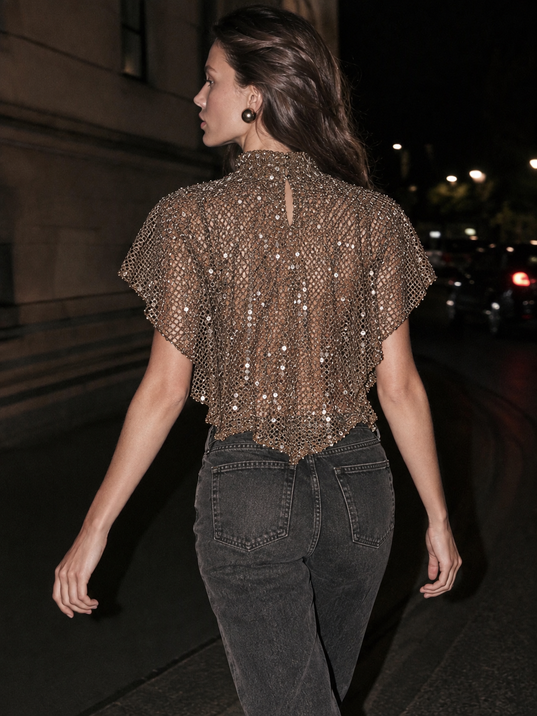 Top Ariane maille sequins bronze vue dos