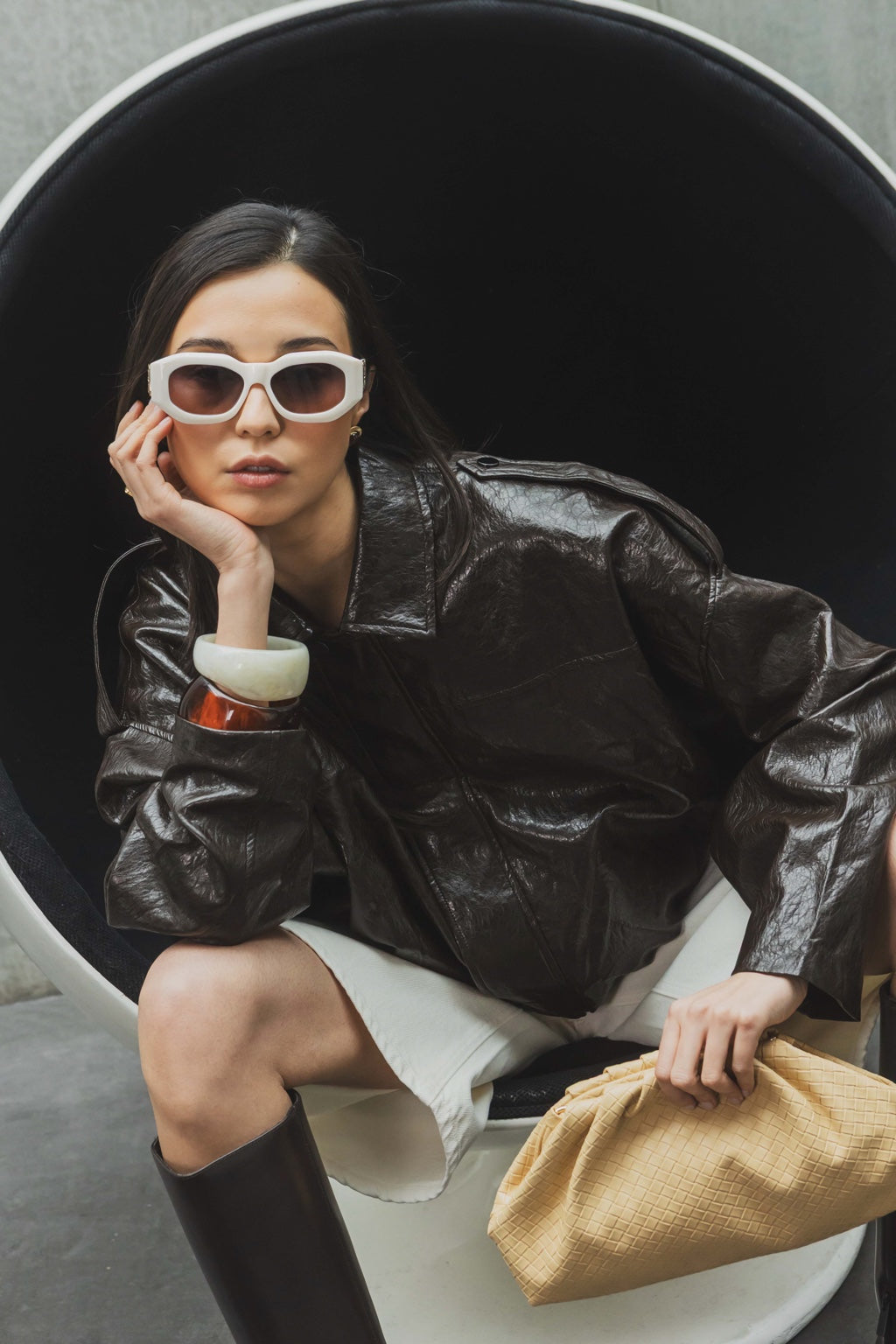 Veste bomber chocolat portée – vue de face