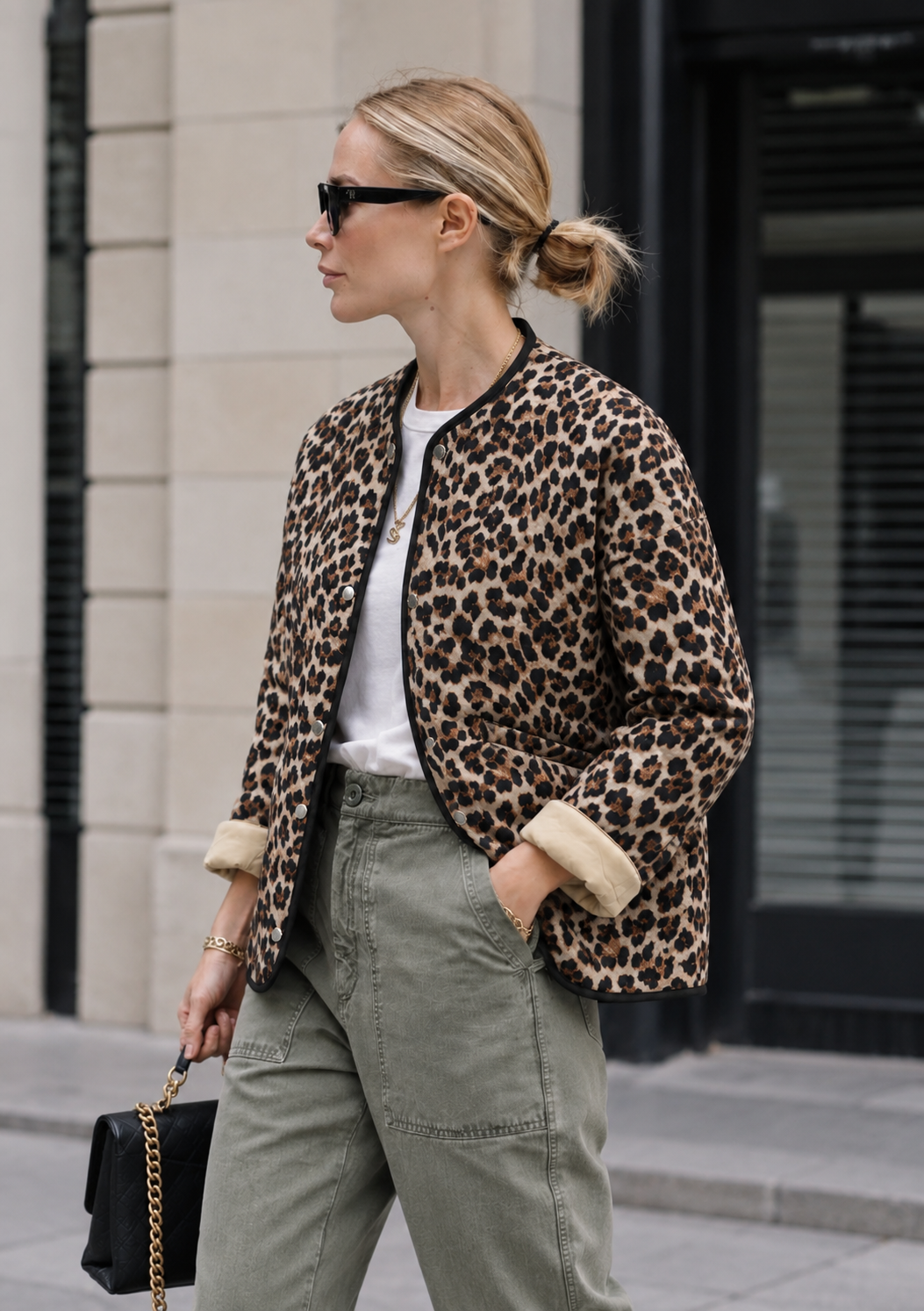 Veste Styleo léopard matelassée, vue trois-quarts
