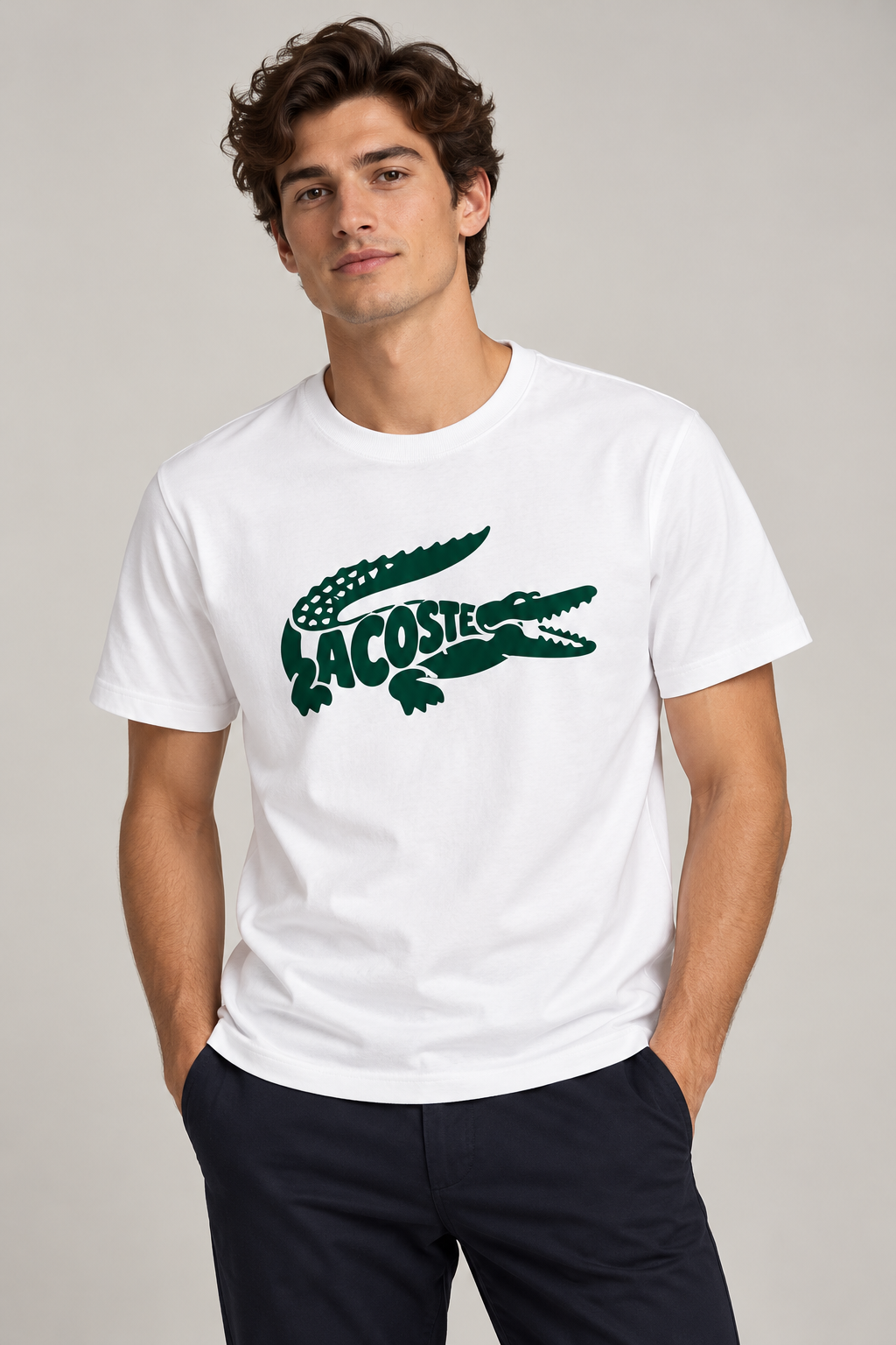 T-shirt Lacoste à imprimé crocodile – Blanc