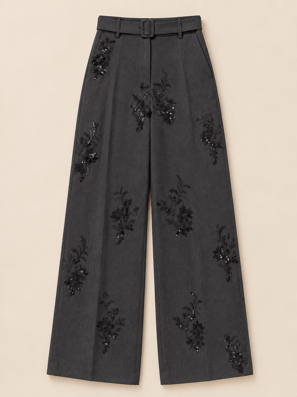 Pantalon large brodé anthracite