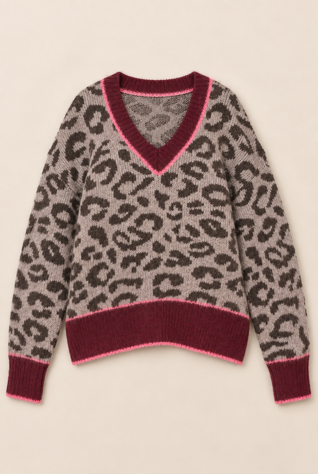 Pull FÉLINE – léopard taupe & wine
