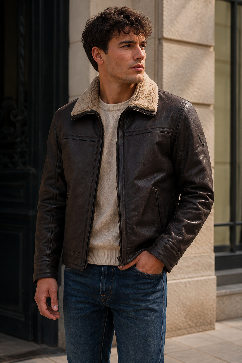 Blouson en cuir BOMBARDIER Mauritius – Brun
