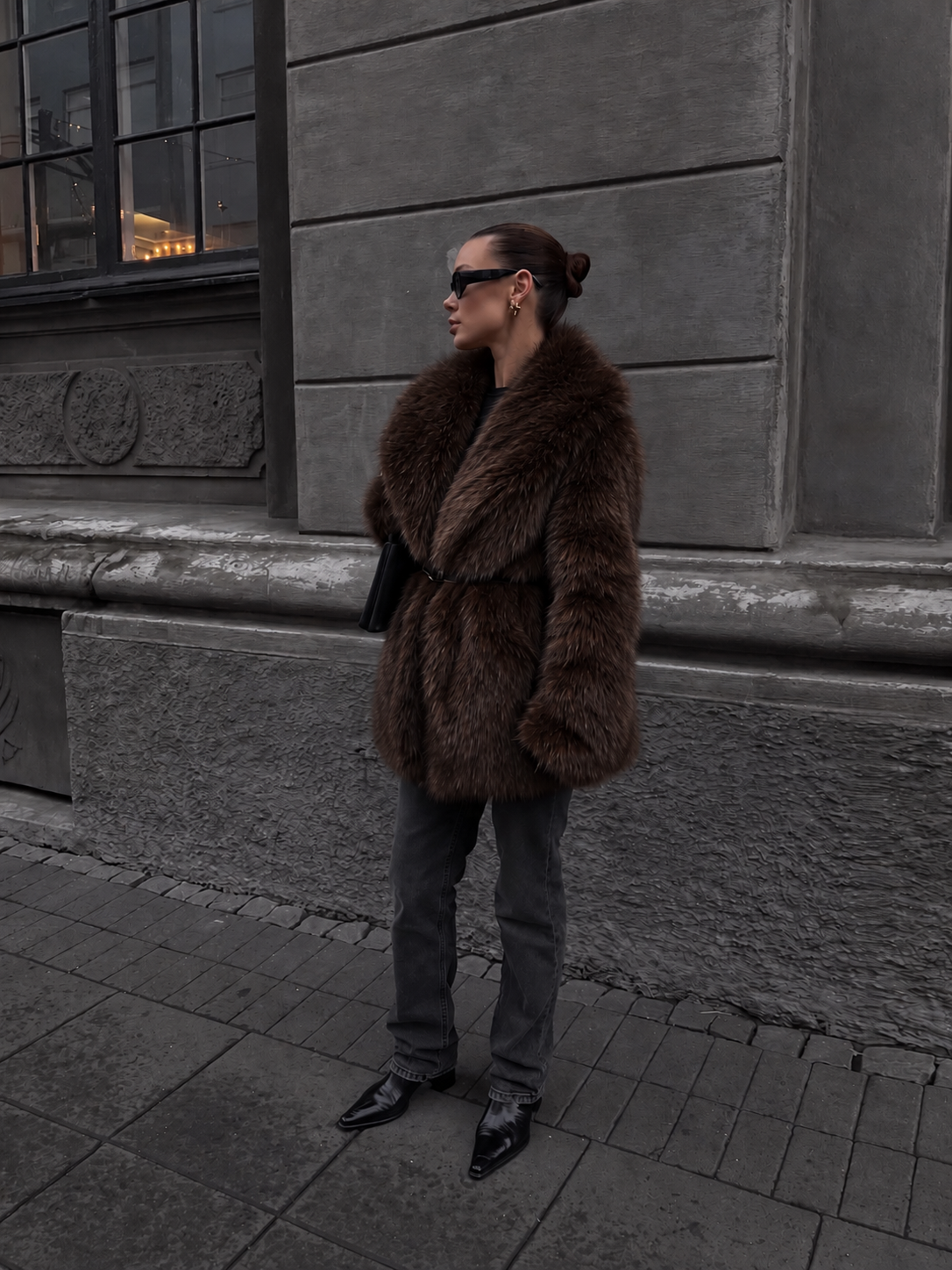 Manteau Sienna effet fourrure choco