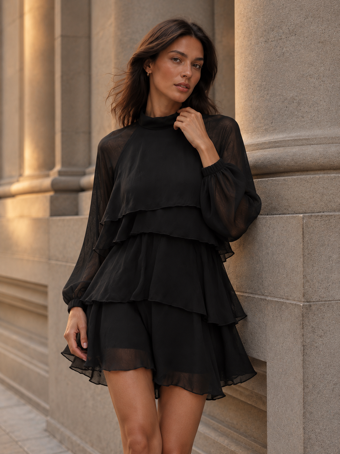 Robe Sélénia à volants noire