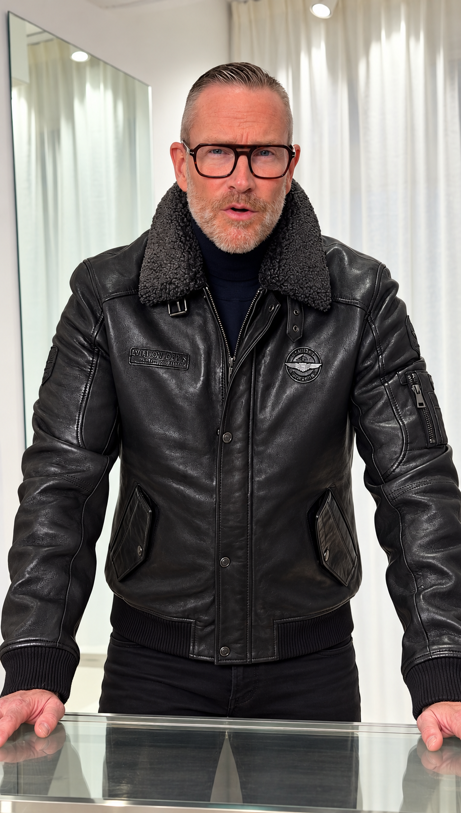 Blouson POLARFORCE en cuir noir vintage – Homme