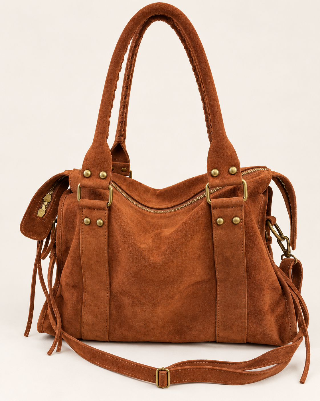 Sac Soléane cognac en cuir de vachette, 3836 Grand Modèle, vue de dos avec bandoulière amovible