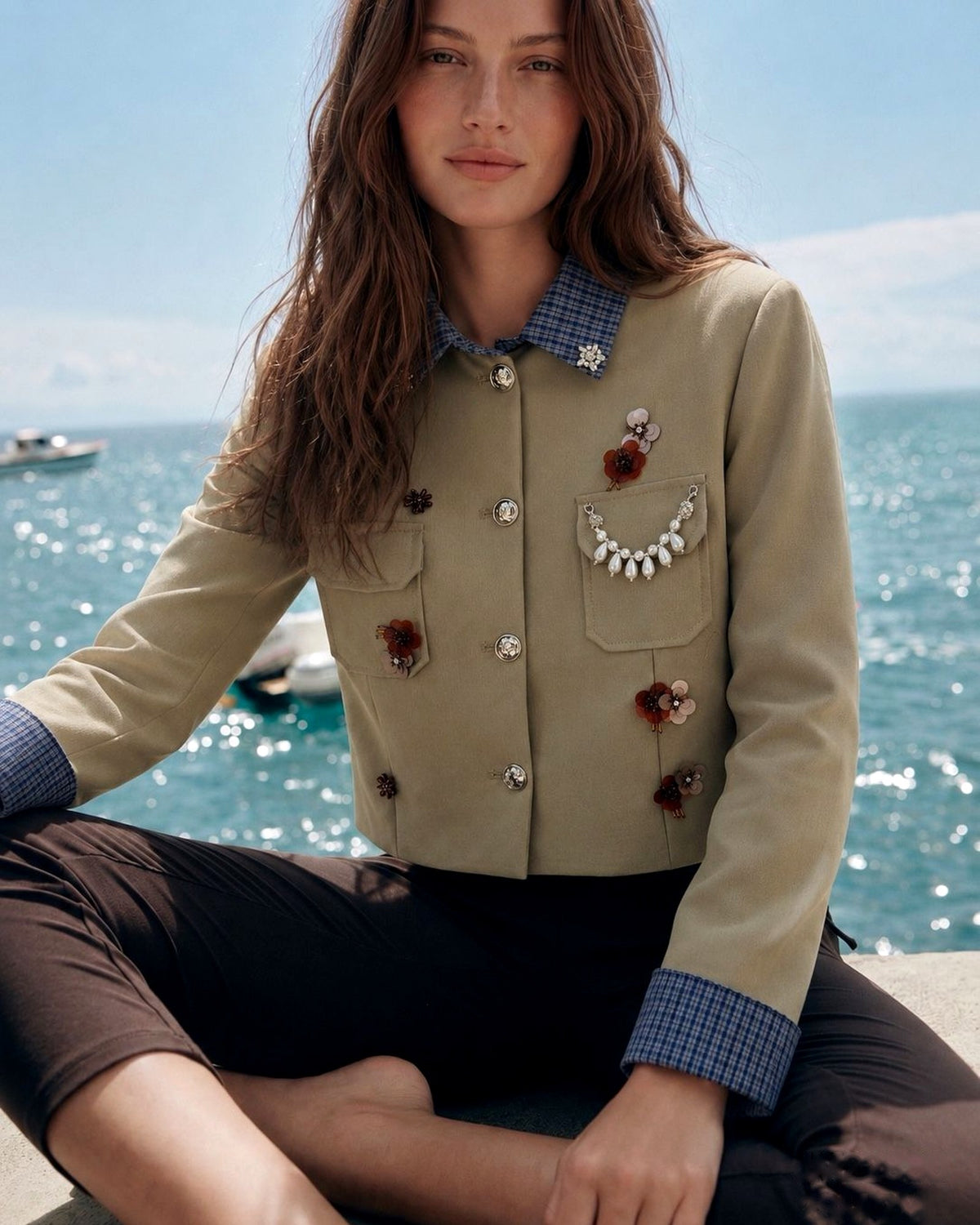 Veste ELVIRA bijoux et col carreaux – JM22880