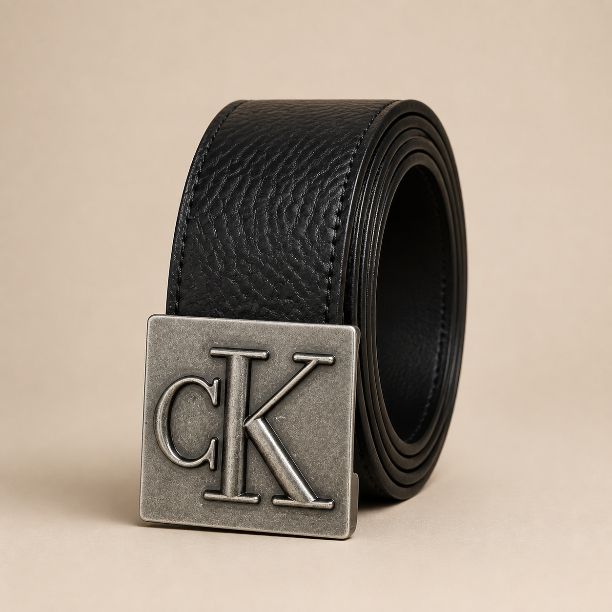 Ceinture Calvin Klein noire à boucle plaque CK – vue principale