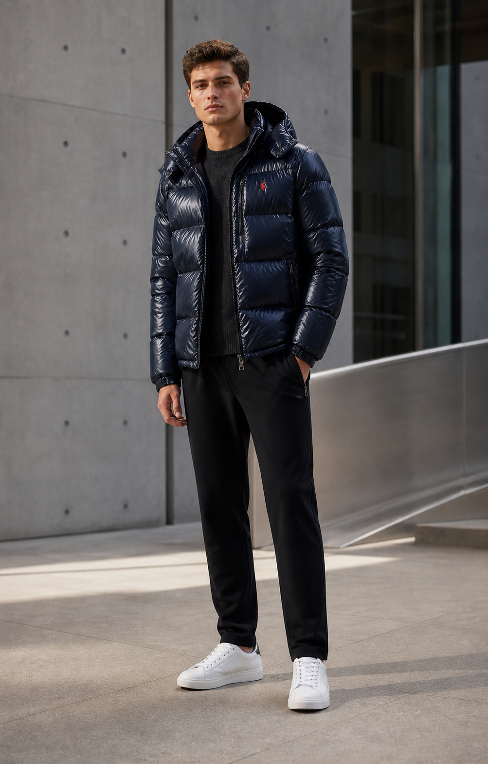 Doudoune GIOR Polo Ralph Lauren bleu marine portée – look urbain homme