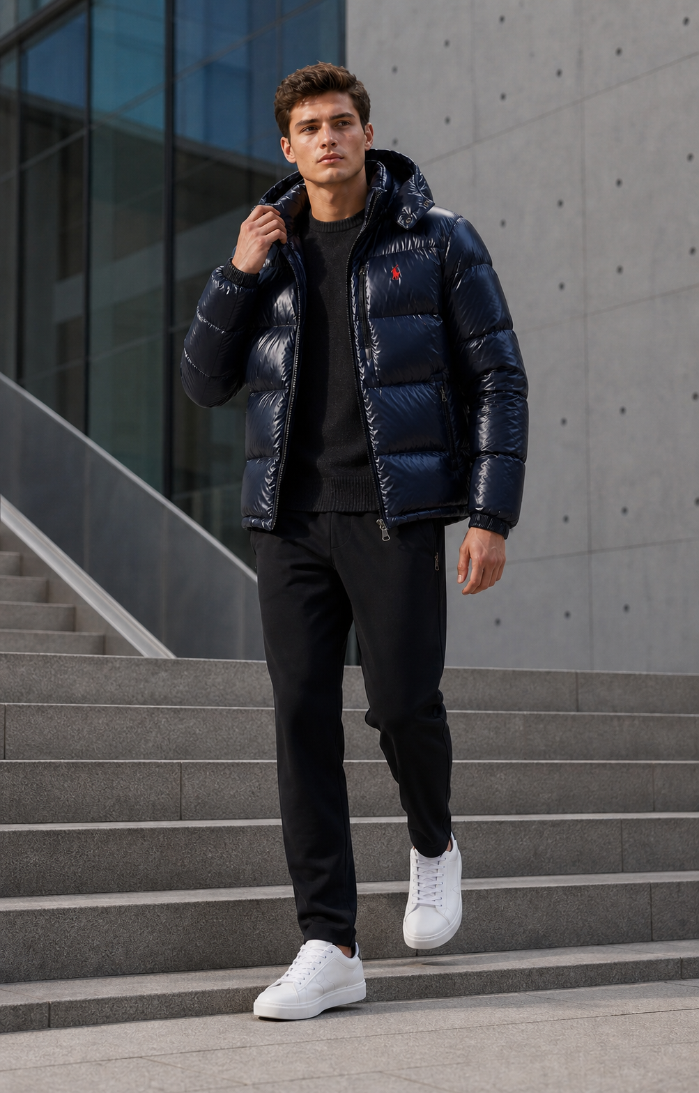 Doudoune GIOR Polo Ralph Lauren bleu marine portée – style sport urbain
