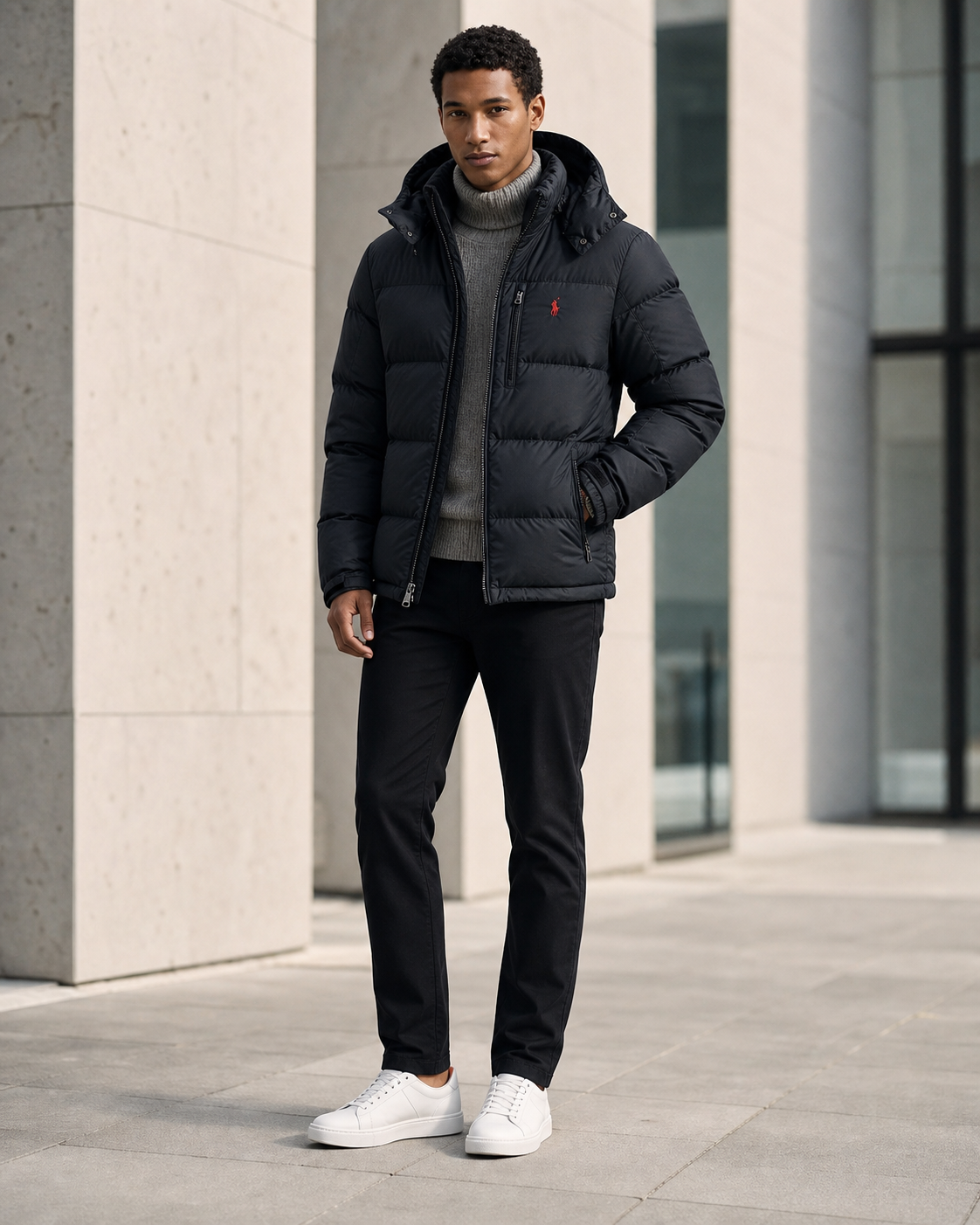 Doudoune matelassée Polo Ralph Lauren noire portée – look urbain homme