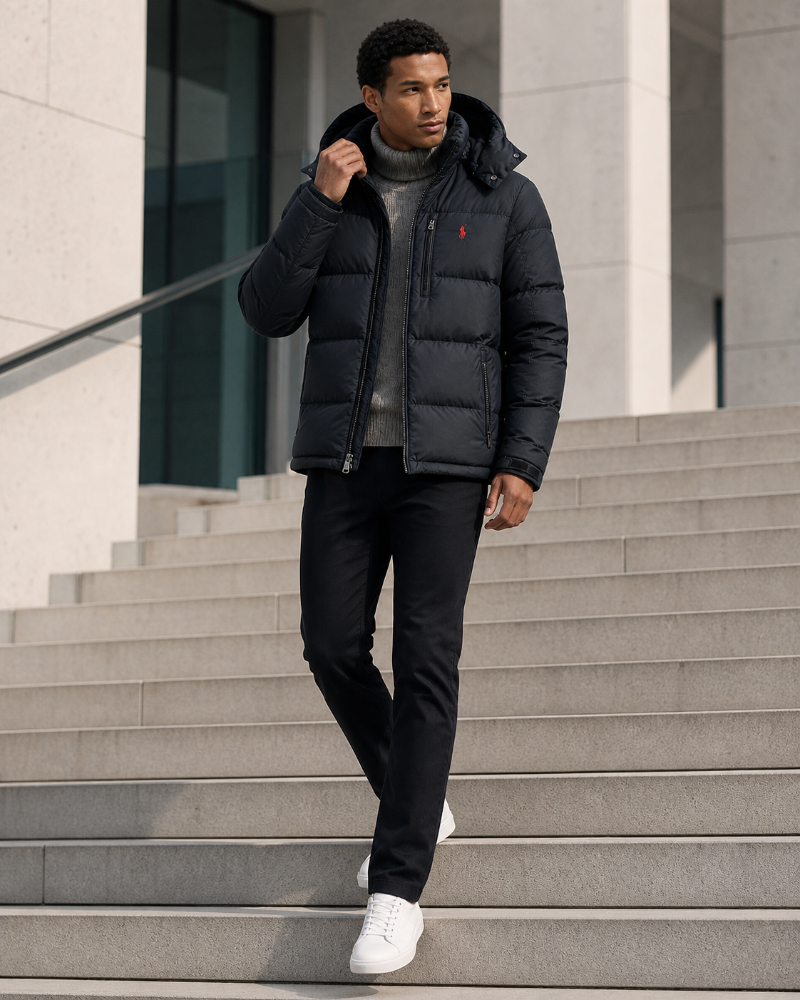 Doudoune matelassée Polo Ralph Lauren noire portée – style jeune et urbain