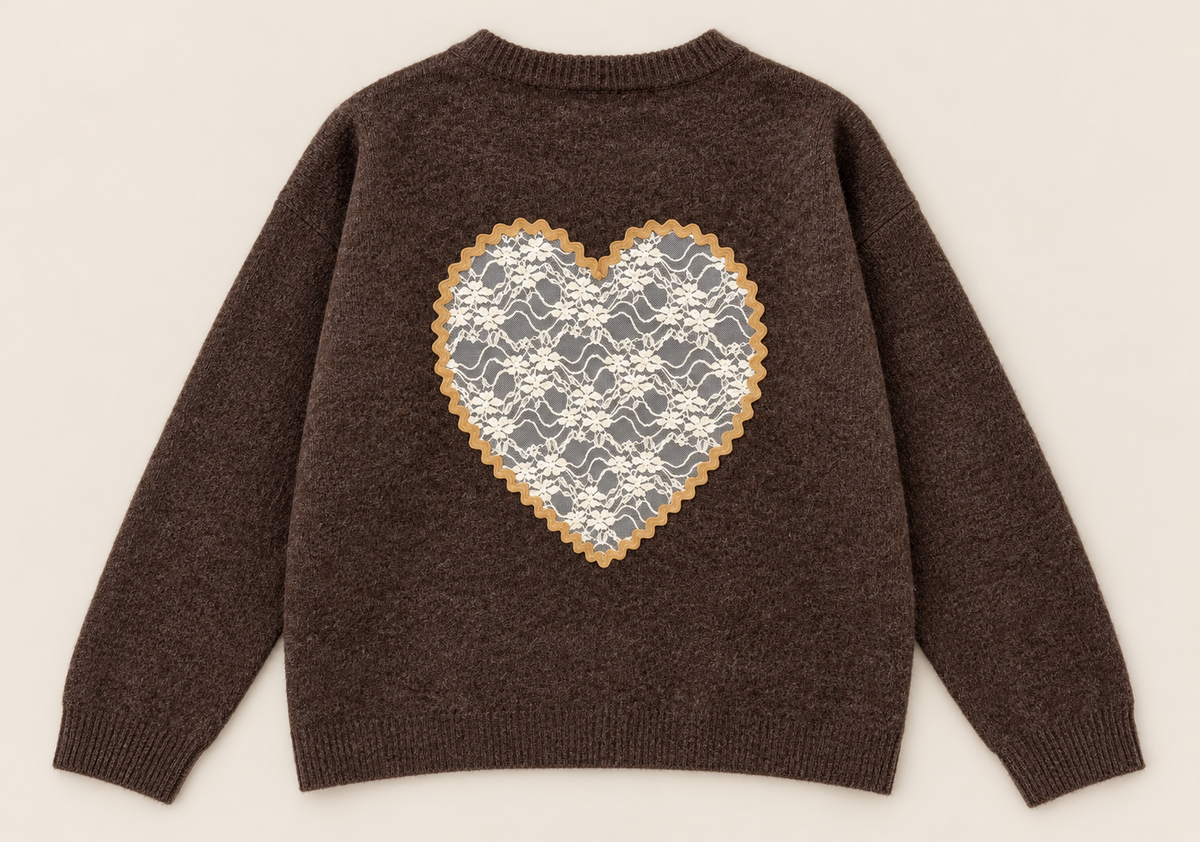 Pull Élorine AM1481 chocolat dos cœur dentelle