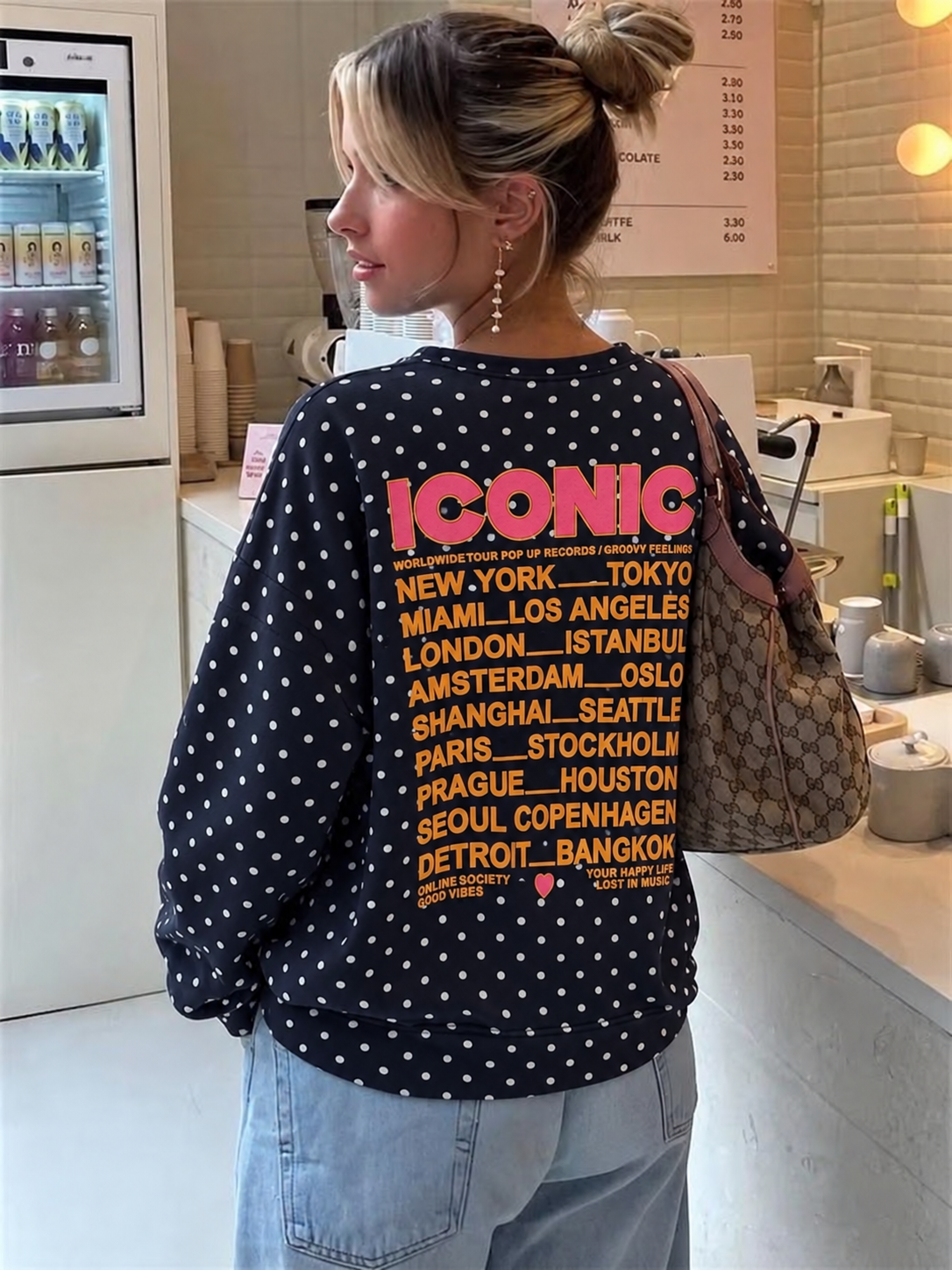 Sweat ICONIC à pois bleu marine – vue dos