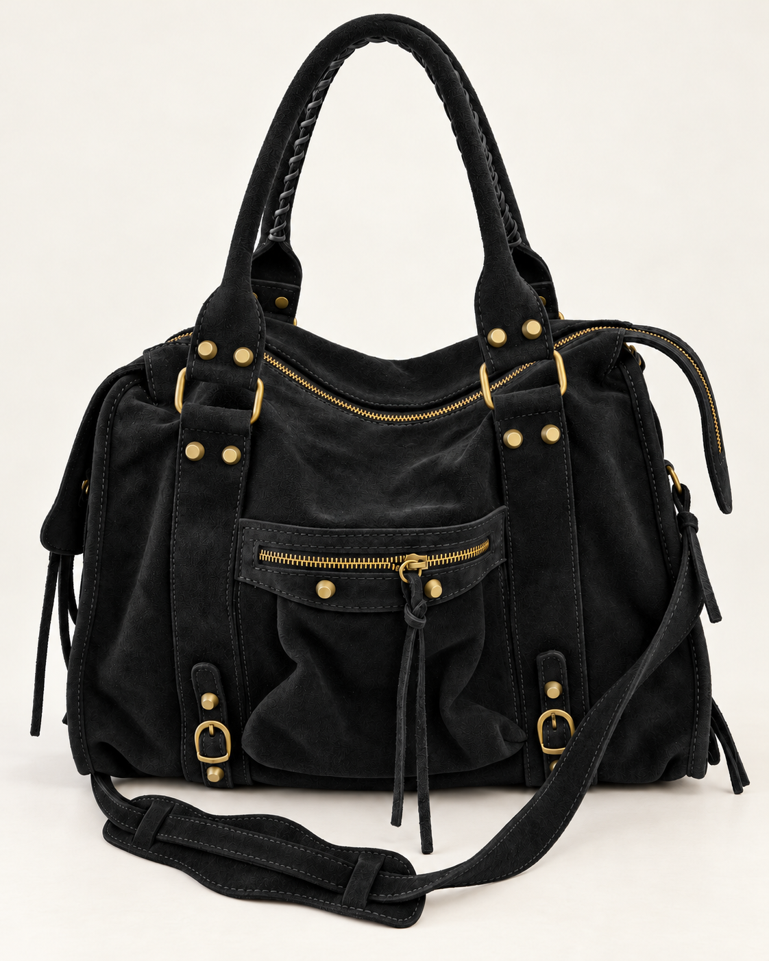 Sac Soléane 3836 Grand Modèle, reproduction en noir, vue de face avec poche zippée et détails dorés