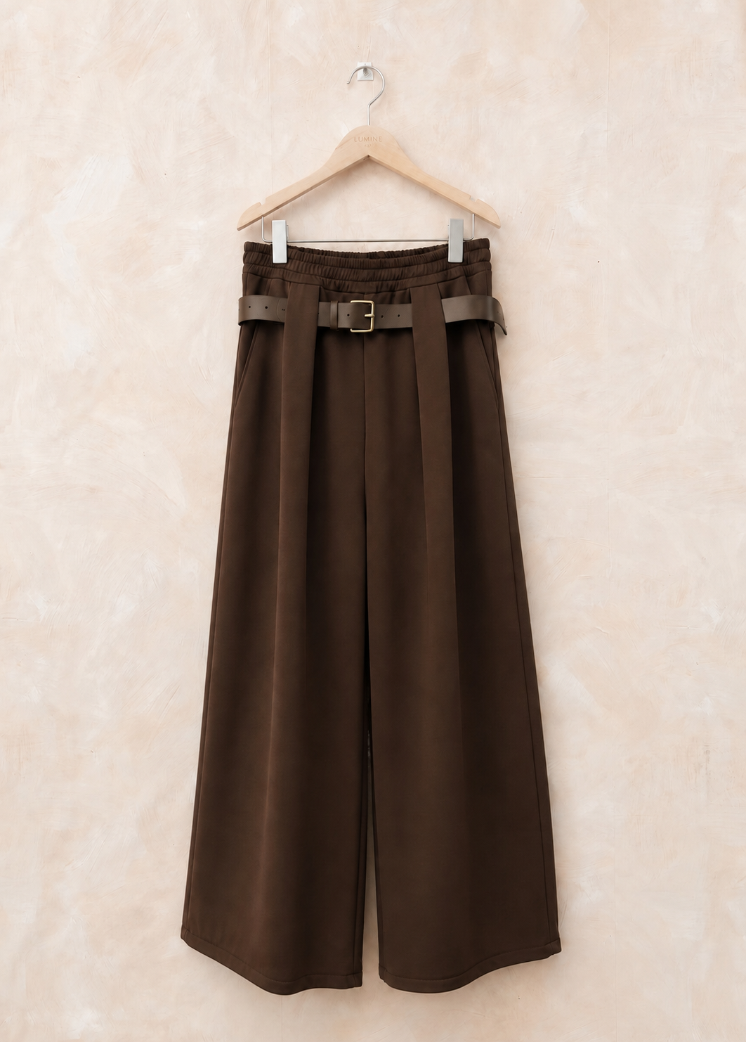 Pantalon SALOME large ceinturé marron